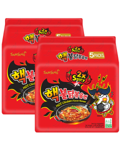 Samyang Buldak 2x Spicy Hot Chicken Flavour Ramen - Pack of 10(2x5pk) x 140g - Stir-Fried Ramen, Halal