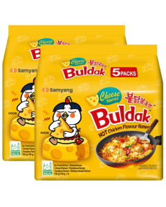 Samyang Buldak Cheese Flavour Hot Chicken Flavour Ramen - Pack of 10 (2 x 5pk) x 140g - Stir-Fried Ramen, Halal