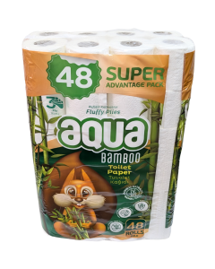Bamboo Toilet Rolls 3Ply - Pack of 48 Rolls  - Super Advantage Pack - Fluffy Plies, Eco-Friendly, Soft and Durable Aqua Toilet Paper