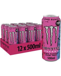 Monster Energy Ultra Fantasy Ruby Red Zero Sugar PMP – Pack of 12 × 500ml Cans - Refreshing Ruby Citrus Energy