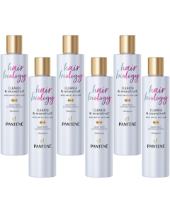 Pantene Pro-V Hair Biology Cleanse & Reconstruct Shampoo Pack of 6 x 250ml, With Rose Water & Micellar , For Greasy Roots & Damaged Lengths