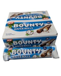 Bounty Wafer Rolls 22.5g x 12 - Delicious Coconut & Chocolate Wafers