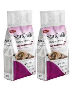 SamCat 10L(2x5L) Baby Powder Scented Clumping Cat Litter - Low Dust & Tracking, Strong Clumping, Long Term Use
