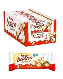 Kinder Bueno White Wafer Twin Bars - Pack of 60 (T2 x 30 Twin Bars) x 39g - Milk Chocolate Covered Wafer with Milky and Hazelnut Filling