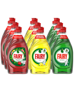 Fairy Washing Up Liquid Mixed Selection 320ml x 9 - (3 Each) Lemon, Original, Pomegranate & Grapefruit