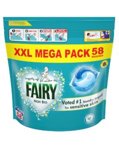 Fairy Non-Bio PODS XXL Mega Pack &ndash; 58 Wash Laundry Capsules, Gentle for Sensitive Skin