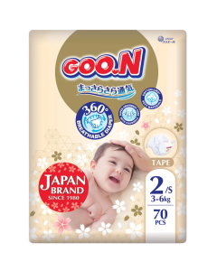 GOO.N Japan Brand Breathable Nappies Tape Style 70pcs Size 2 (3-6kg) Super Absorbent Cotton-Like Soft Materials