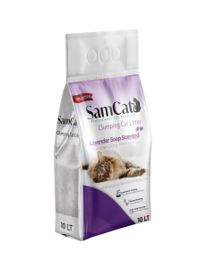 SamCat 10L Lavender Soap Scented Clumping Cat Litter - Low Dust & Tracking, Strong Clumping, Long Term Use