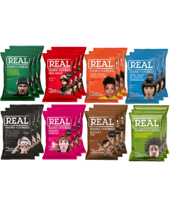 Real Hand Cooked Potato Crisps Mix Case 24 x 35g (x3 Chicken Peri Peri, x3 Roast Ox, x3 Strong Cheese & Onion, x3 Sea Salt, x3 Sweet Chilli, x3 Sea-Salt & Cider Vinegar, x3 Jalapeno Pepper, x3 Sea-Salt & Black Pepper)