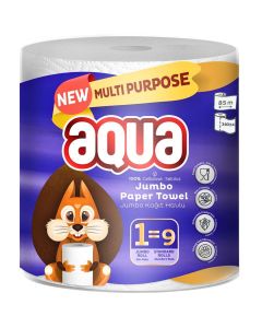 Aqua 2 Ply Multi-Purpose Jumbo Paper Towel - 1 Mega Roll = 9 Standard Rolls, 85m Approx. - Strong & Super Absorbent