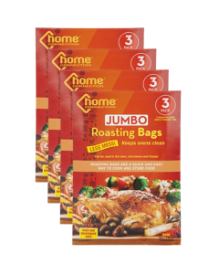 Jumbo Roasting Bags with Twistee Ties – Pack of 12 (4 x 3pk), Oven & Microwave Safe – 55cm x 60cm, 12 Microns Thick, Home Connection