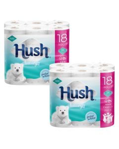 Hush Polar White Luxury 3-Ply Bathroom Tissue 18 Rolls x 2 Pack (36 Rolls)