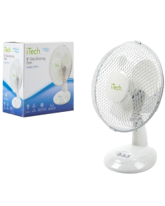 iTech 9"Oscillating 2 Speed Fan with Height 37cm  - Tri Blade, Oscillating/Static Option