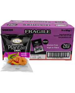 Grace Sweet Chilli Plantain Chips - Pack of 9 x 85g - Gluten Free, High in Fibre
