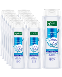 KOMILI Hydrating Micellar Gentle Cleansing Shower Gel 500ml x 12 , Sensitive, Hypoallergenic, Dermatologically Tested, Skin Friendly pH