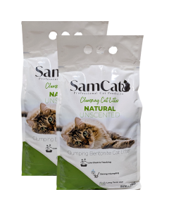 SamCat 10L(2x5L) Natural Unscented Clumping Cat Litter - Low Dust & Tracking, Strong Clumping, Long Term Use