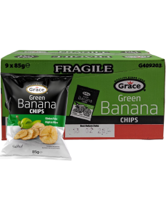 Grace Green Banana Chips - Pack of 9 x 85g - Gluten Free, High in Fibre