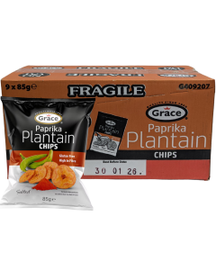 Grace Paprika Plantain Chips - Pack of 9 x 85g - Gluten Free, High in Fibre