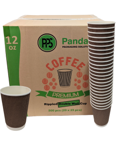 12oz Ripple Paper Cups Double Wall Brown Coffee Cups - Pack of 500 (20x25pcs)