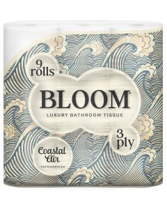 Bloom Luxury Bathroom Toilet Rolls Tissue 3 Ply 9 Rolls