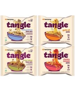 Samyang Tangle Mix Flavor Pasta - Pack of 4 x 15g - Flavors Included: Creamy Mushroom, Garlic Oil, Chunky Tomato & Creamy Bulgogi