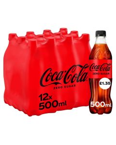Coca Cola ZERO Sugar Bottle PMP 500ml x 12 Best Before 31/03/2025