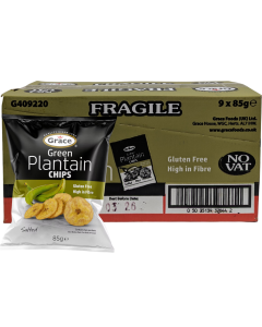 Grace Green Plantain Chips - Pack of 9 x 85g - Gluten Free, High in Fibre