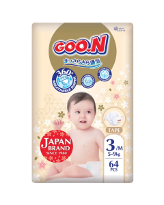 GOO.N Japan Brand Breathable Nappies Tape Style 64pcs Size 3 (5-9kg) Super Absorbent Cotton-Like Soft Materials