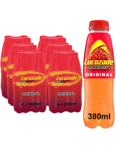 Lucozade Energy Original Drink 380ml Bottle – Pack of 24 (6×4pk) – Sparkling Glucose Beverage with Sugar & Sweeteners, Best Before: 12/2025