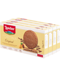 Loacker Tortina Original Milk Chocolate with Hazelnut Cream Filling Crispy Wafers – Total 24 Pieces (4 Packs of 6 x 21g), Best Before: 10.2025