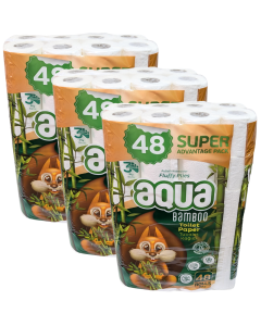 Bamboo Toilet Rolls 3Ply - Pack of 144 Rolls (3x48 Rolls) - Super Advantage Pack - Fluffy Plies, Eco-Friendly, Soft and Durable Aqua Toilet Paper