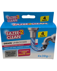 Drain Unblocker with Fast Foaming Action - 4 x 30g , Keep Drains Clear & Fresh