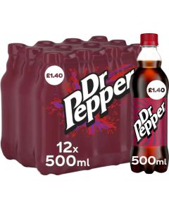 Dr. Pepper 500ml Bottles PMP - Pack of 12 - Soft Drinks Perfect For On-The-Go Beverage, Best Before: 31/03/2026