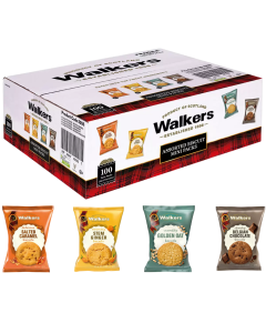 Walkers Assorted Mini Biscuits - Pack of 100 x 25g - Flavours: 25x Salted Caramel, 25x Stem Ginger, 25x Golden Oat & 25x Belgian Chocolate