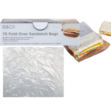 Fold Over Sandwich Bags – Pack of 75 – 16 x 22.5cm – Ideal for Snacks, Lunches & On-the-Go Use, B&Co
