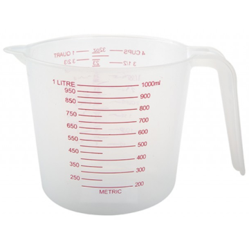 1L Measuring Jug – Clear Plastic with Printed Capacity Markings