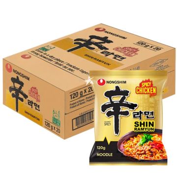 Nongshim Shin Ramyun Spicy Chicken Noodles - Pack of 20 x 120g (2.4kg) - Halal, Instant Noodles
