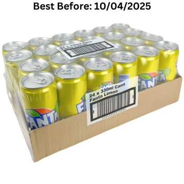 Fanta Lemon Slim Cans 330ml (Pack of 24) Best Before: 10.04.2025