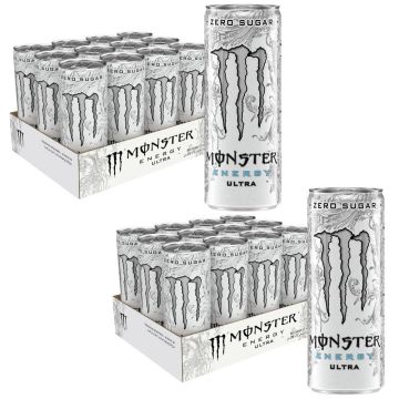 Monster Ultra White Energy Drink Can 250ml - Pack of 24 (2x12pk) - Zero Sugar Low Calorie Fizzy Refreshing Taste Sports Beverage