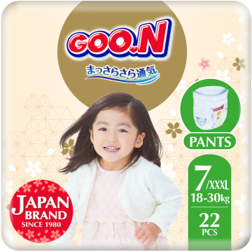 GOO.N Japan Brand Breathable Nappies Pants 22Pcs Size 7 (18-30Kg) Super Absorbent Core, Cotton-Like Soft Materias