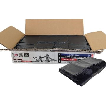 Loose Large Jumbo Black Bin Bags Heavy Duty refuse sacks 80x105cm (100+5) 105Bags