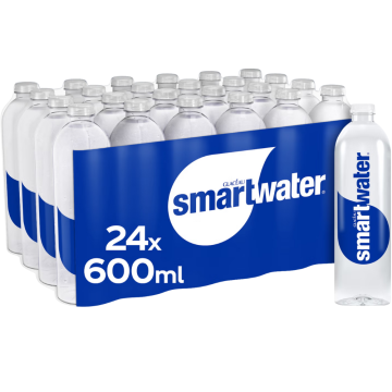 Glaceau Smartwater - Pack of 24 x 600ml - Vapour Distilled Water With Added Electrolytes Beverage