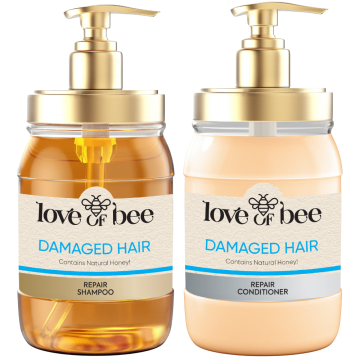 Love of Bee Damaged Hair Repair Shampoo & Conditioner  - Pack of 2 x 420ml (1x Shampoo, 1x Conditioner)  Contains Natural Honey