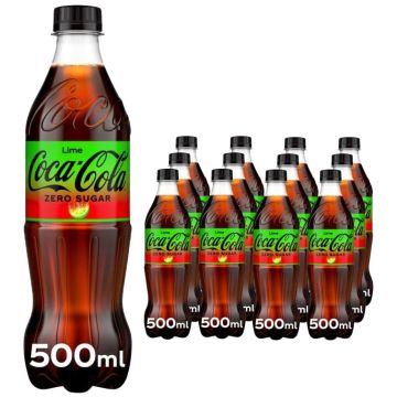 Coca-Cola Zero Sugar Lime 500ML Bottles - Pack of 12 - Crisp Cola with Zesty Lime, Best Before: 31/01/2026
