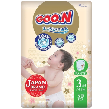GOO.N Japan Brand Breathable Nappies Pants 50pcs Size 3/M (7-12kg) Super Absorbent Core , Cotton-Like Soft Material