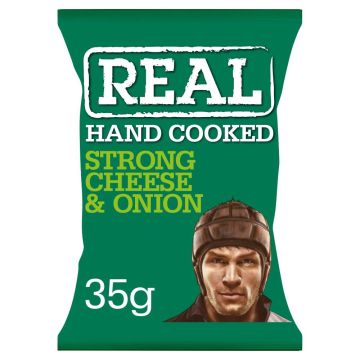Real Hand Cooked Strong Cheese & Onion Potato Crisps 35g x 24