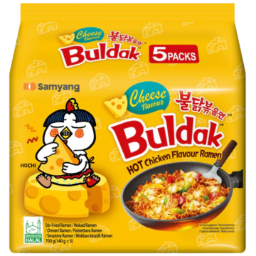 Samyang Buldak Cheese Flavour Hot Chicken Flavour Ramen - Pack of 5 x 140g - Stir-Fried Ramen, Halal