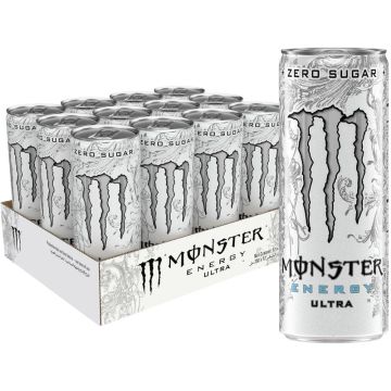 Monster Ultra White Energy Drink Can - Pack of 12 x 250ml, Low Calorie, Fizzy & Refreshing Taste