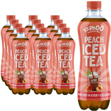 Typhoo Peach Iced Tea Bottle 500ml - Pack of 12 - Low Calorie, Mellow, Fruity, and Sweet