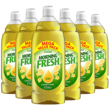 Cussons Morning Fresh Lemon Washing Up Liquid - Pack of 6 x 675ml - For Sparkling Clean Dishes - Mega Value Pack
